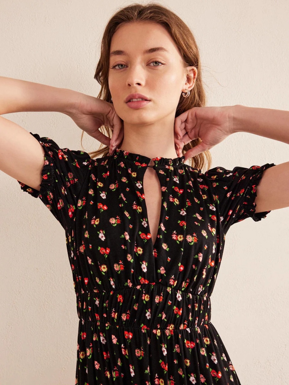 Boden Rosanna Jersey Midi maxi Tea black dainty spring floral Dress 8 - Picture 3 of 14